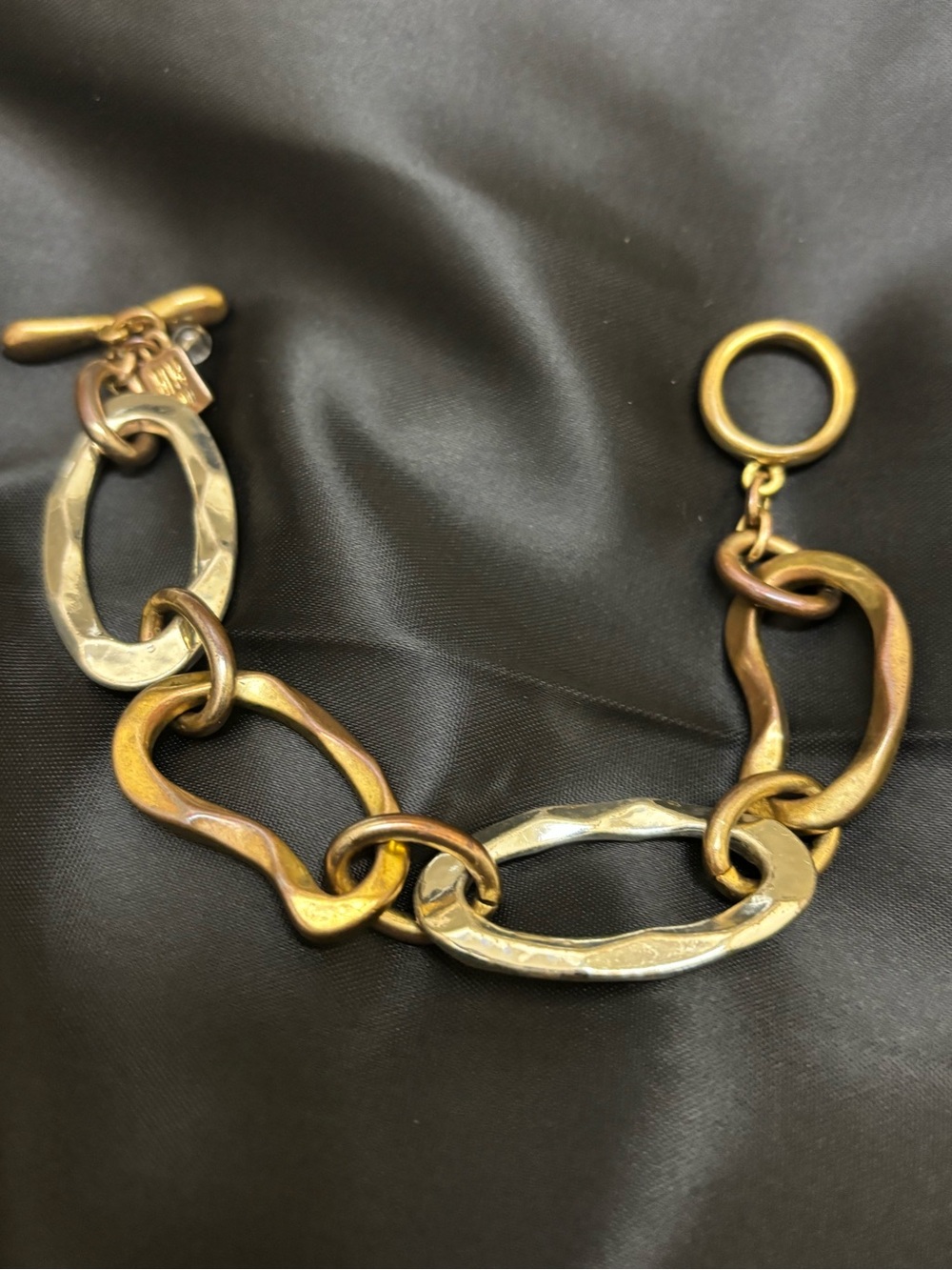 Mixed Metal Sculpted Link Bracelet — Gold & Silver Tones